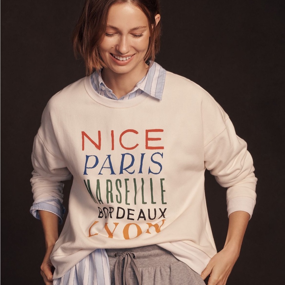 Anthropologie Cream Graphic Sweatshirt - Picture 2 of 9